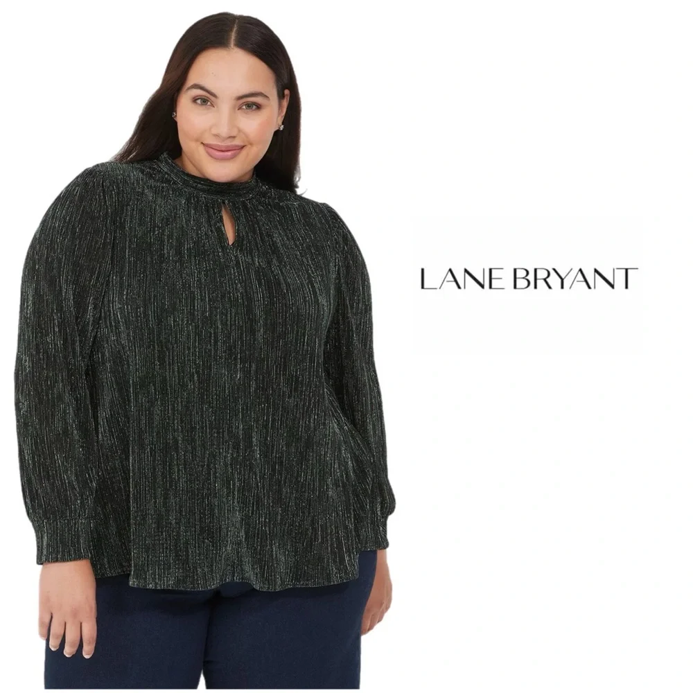 NEW Lane Bryant Women's Green Keyhole Fringe Top